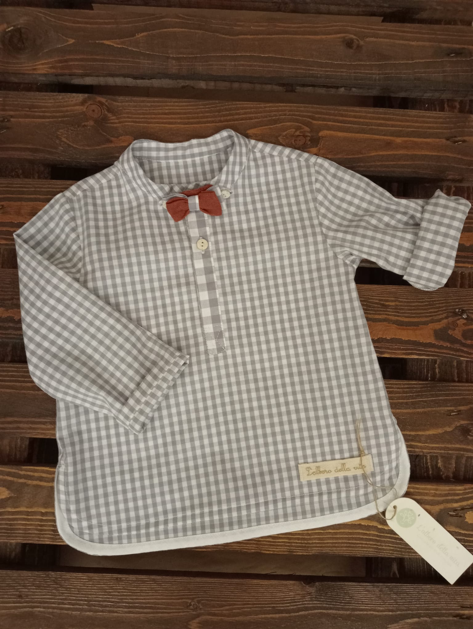 Camicia bambino coreana vichy con papillon staccabile