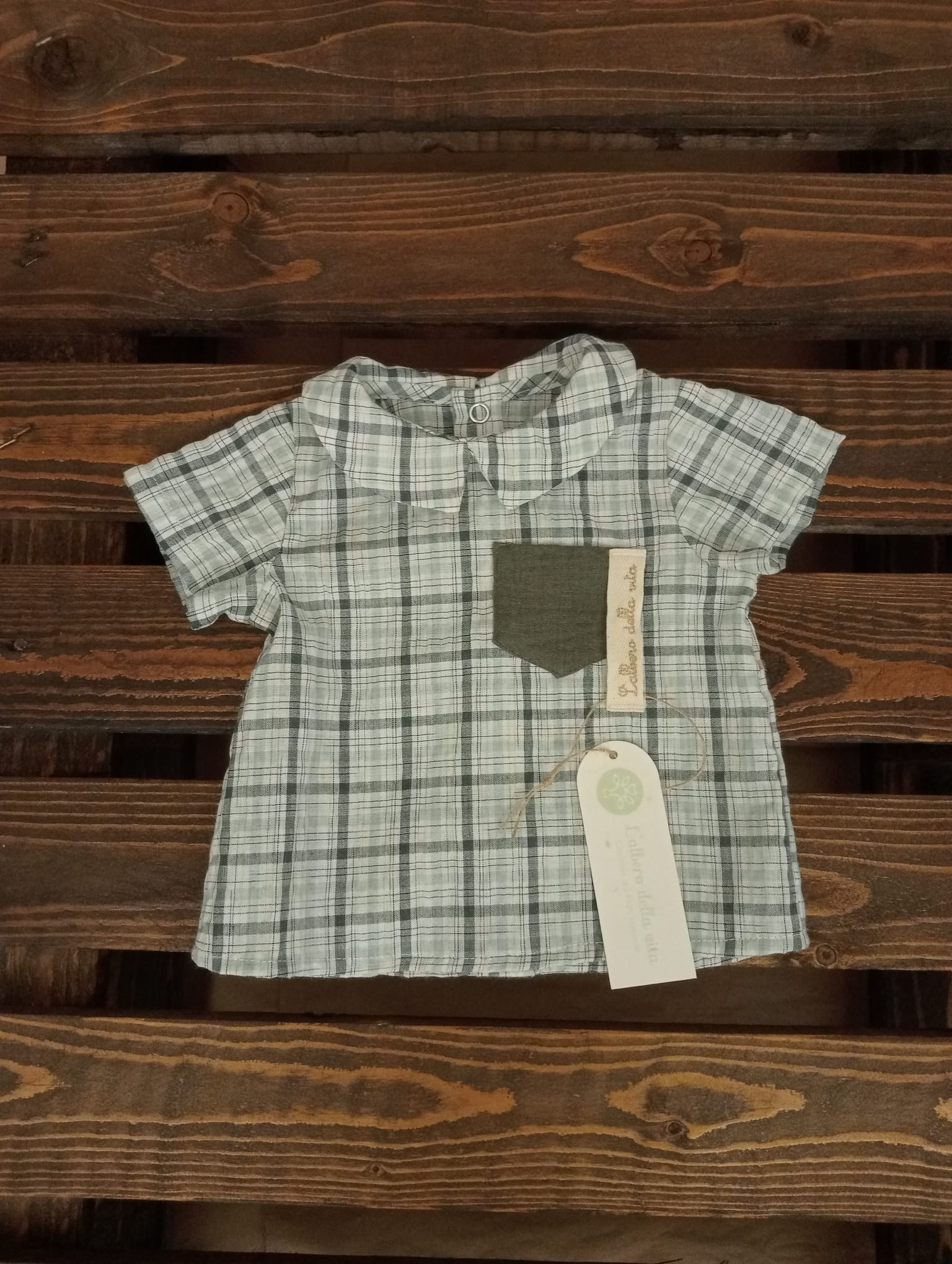Camicia bambino muschio con colletto e taschino